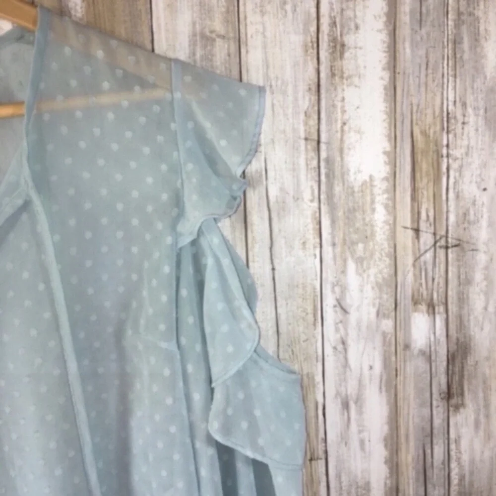 Libby. Edelman Sheer Ikat Blue Open Shoulder Top - Picture 4 of 5
